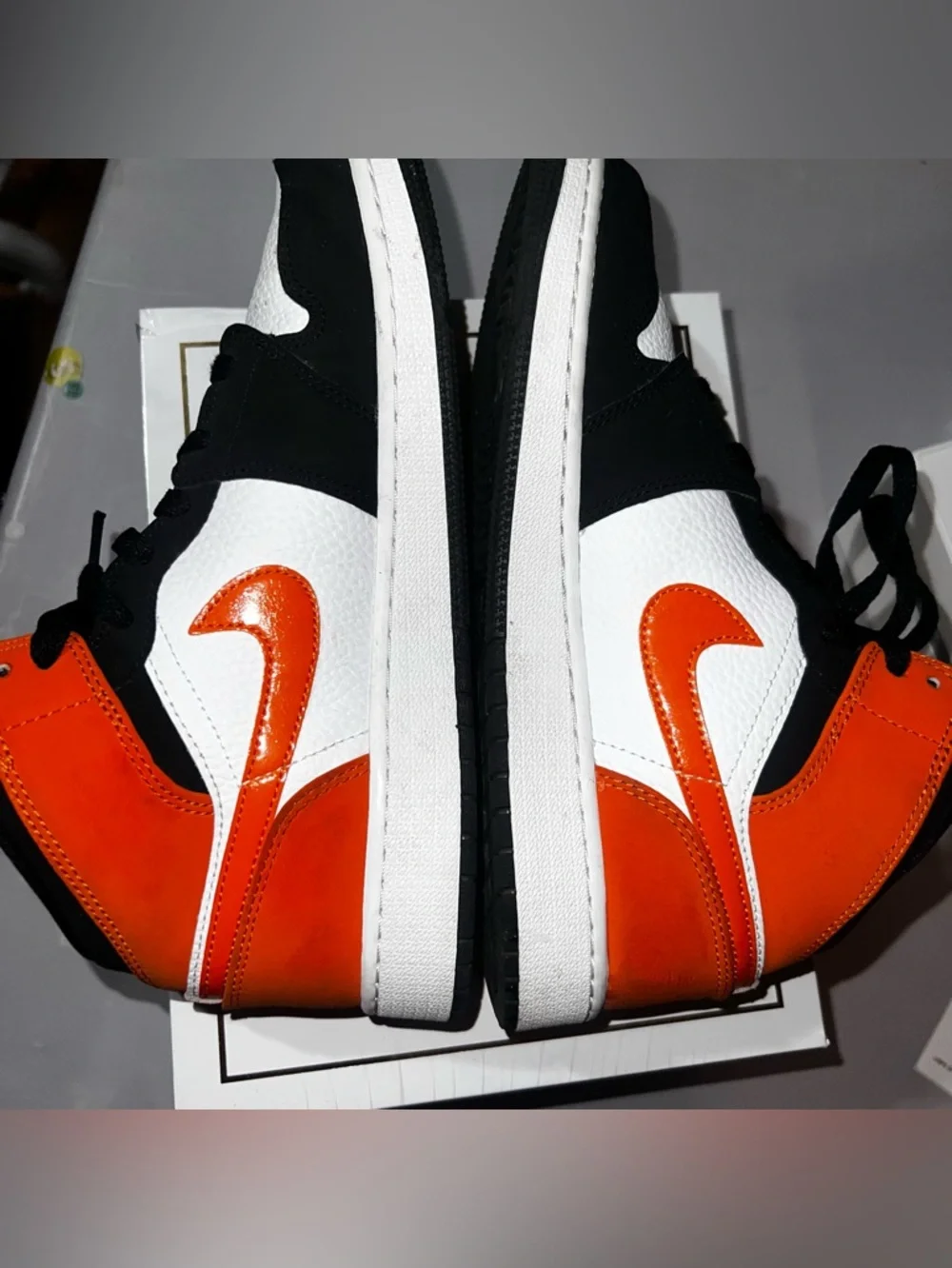 Jordan Kids Black White Orange Mid/High-Top Sneakers - Picture 3 of 10